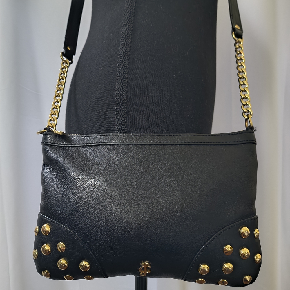 Y2K Juicy Couture Black Genuine Leather Studded Crossbody Bag - Picture 2 of 10